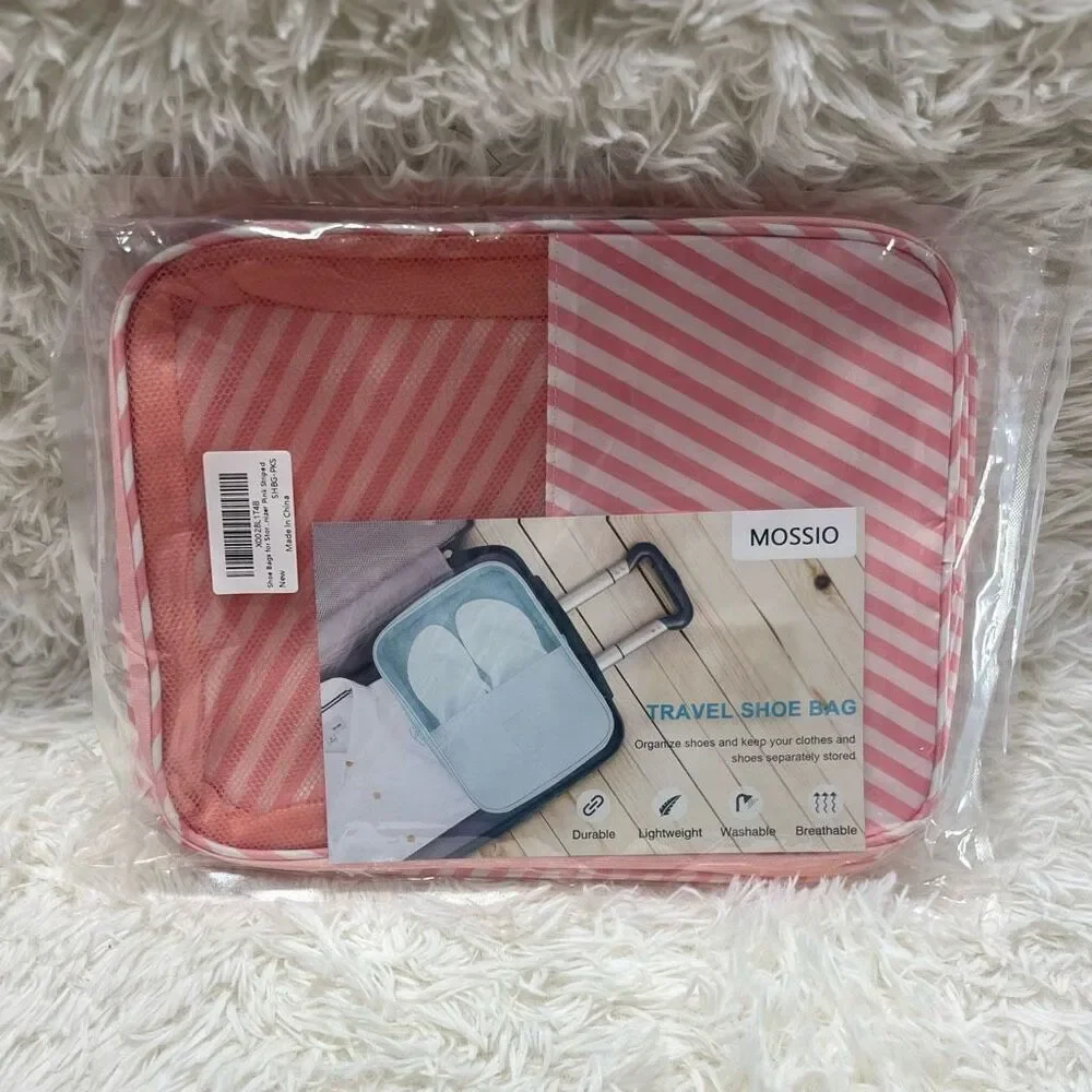 Mossio Shoe Bag Travel Storage Pouch Organizer Pink Stripe Unisex Luggage